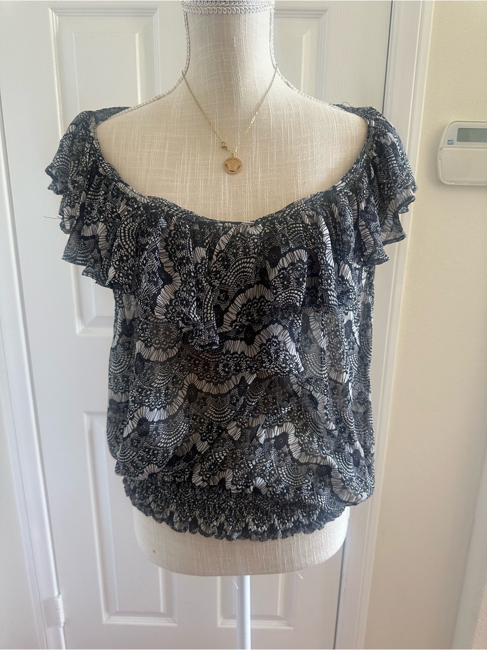 Black & White Ruffle Off-Shoulder Blouse